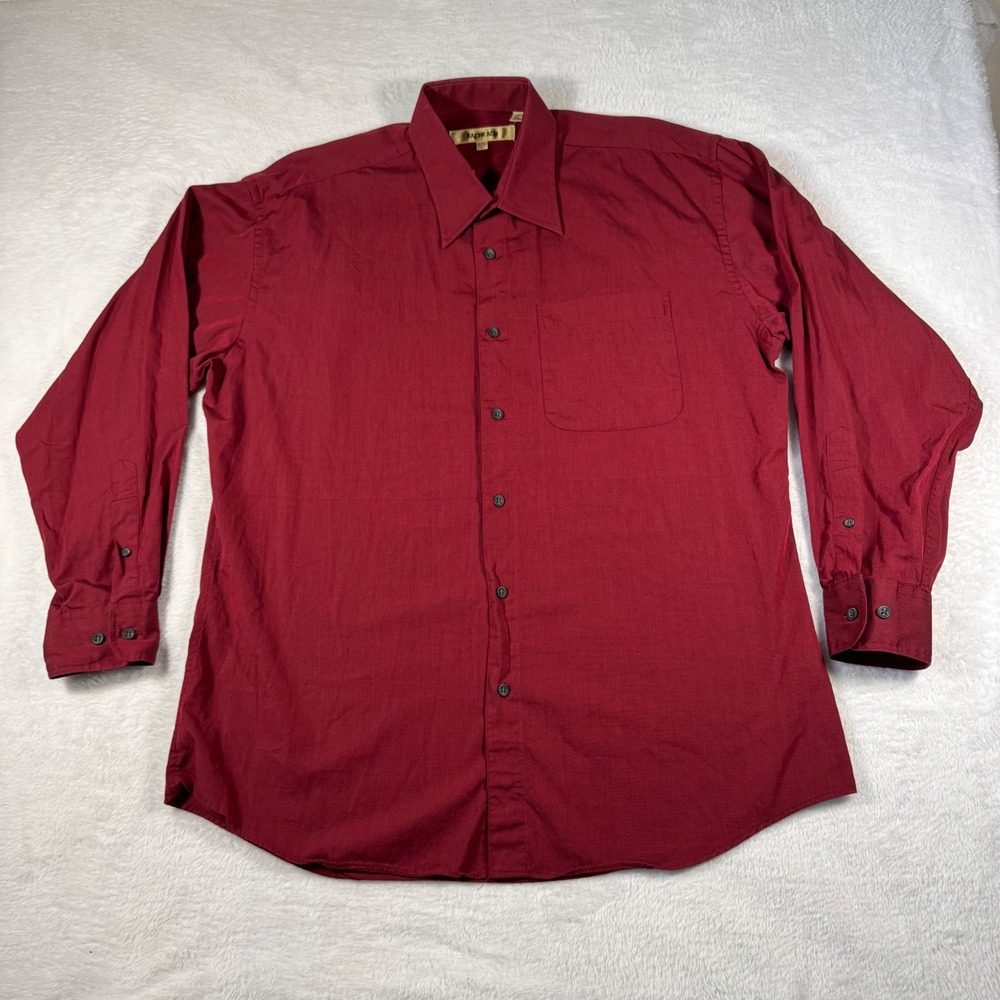 Bachrach Button Down Shirt Mens L Burgundy Red 100% Cotton Long Sleeve Korea